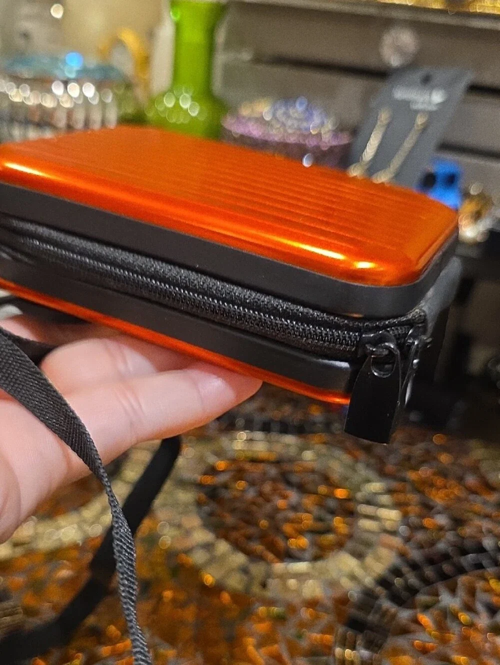 Source Unknown Orange Metallic Hard-Shell Wristlet Clutch